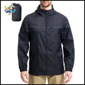 Men's Waterproof Windbreaker Hooded Raincoat Packable Lightweight Jacket